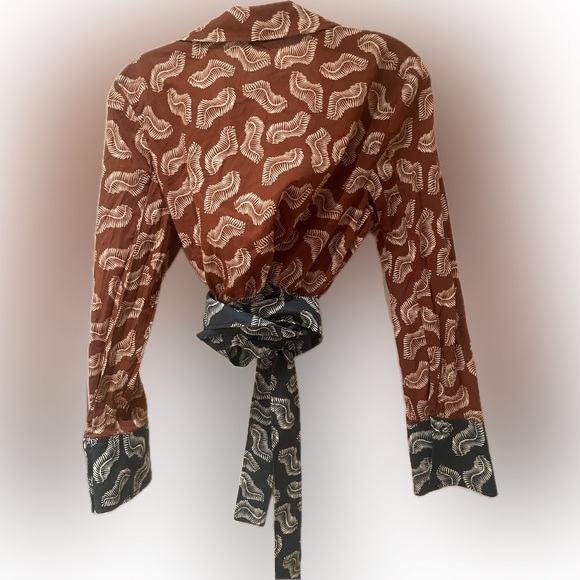 Zara Terracotta, Green & White Leaf Print Blouse - Picture 2 of 4